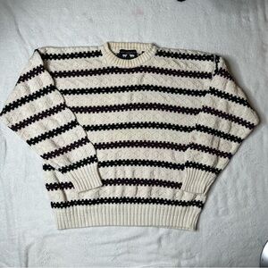 Classic Striped Cream and Black Men's Crewneck Sweater